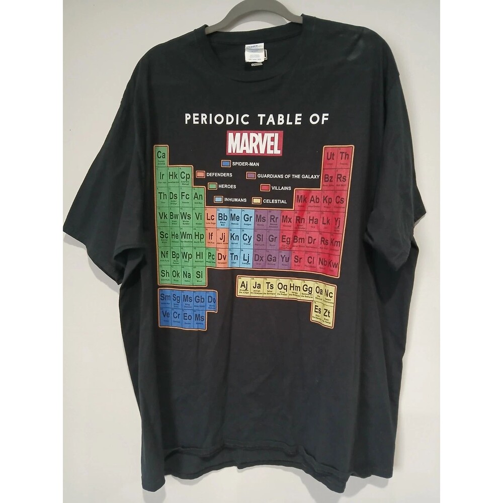 Marvel Periodic Table. Heroes, Villains, Etc. Black T-Shirt. Men Size 3XL.